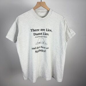 Vintage 90’s Statistics Lies Math Humor Single Stitch Gray T Shirt Size Large